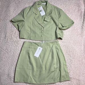 Charcoal, sage top and skirt size 8